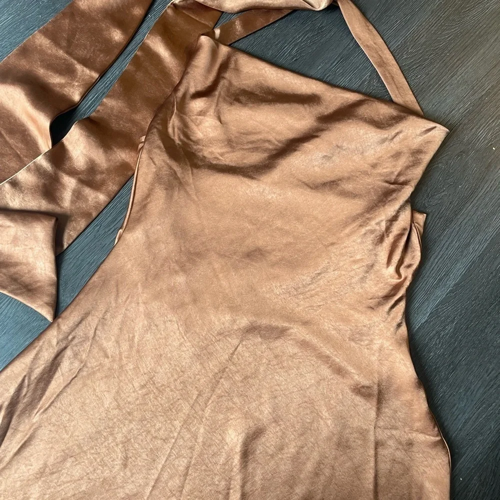 Hello molly proud friend dress satin slip dress bronze exaggerated back now Sz 2